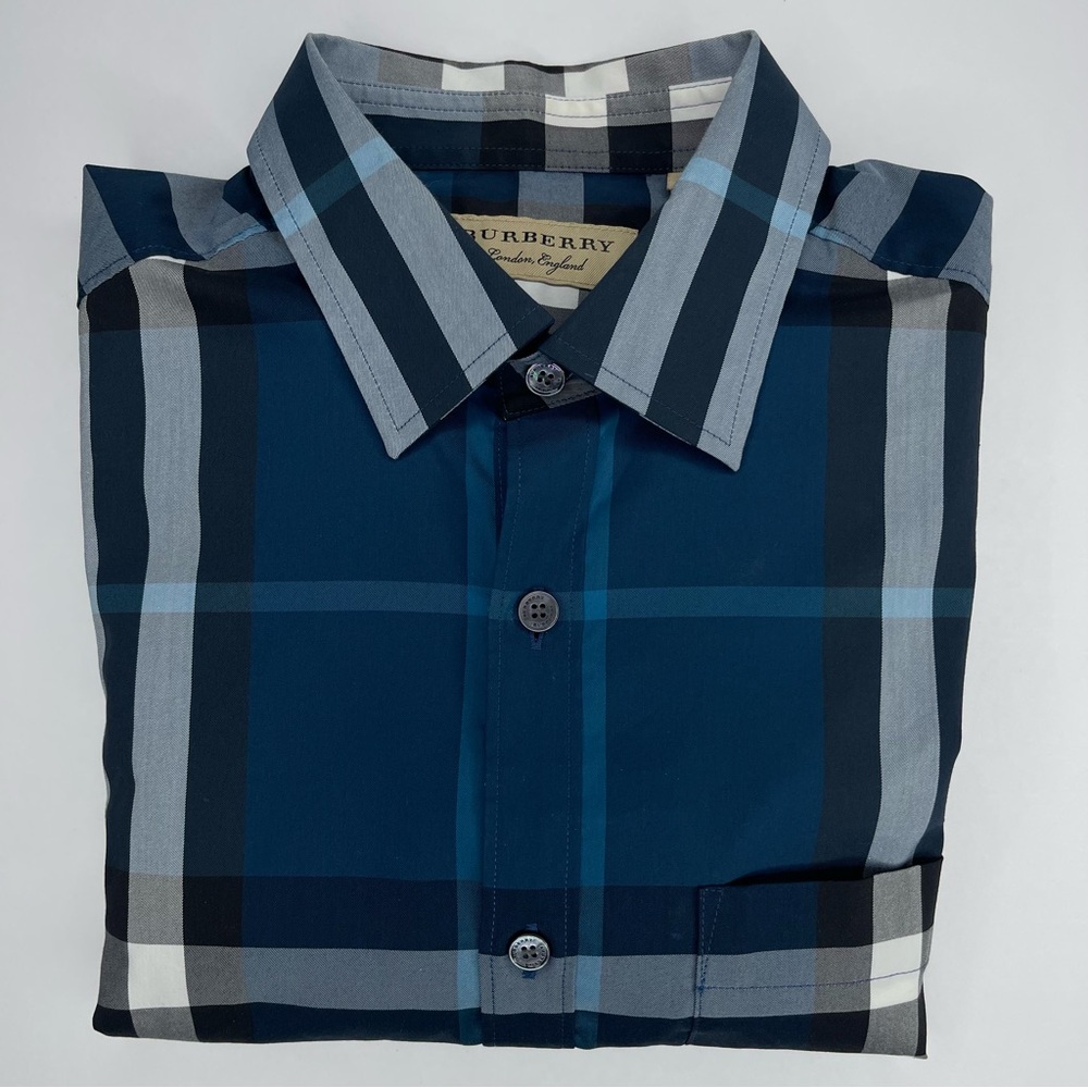 Burberry Men's Navy and Gray Check Shirt